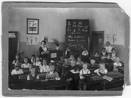 Hildegard Hennenberg's (nee Hohnleitner) first grade class. Hildegard is pictured in the second row from the back, left side.