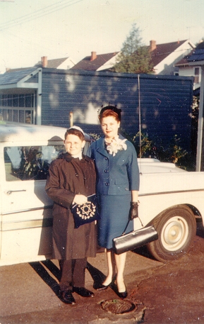 1961 Michael and Hilde in front of their Ford in Tullimore driveway just before his Bar Mitzvah